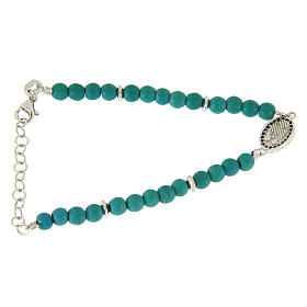 Bracelet perles pâte turquoise médaille Ste Rita zircons noirs argent 925