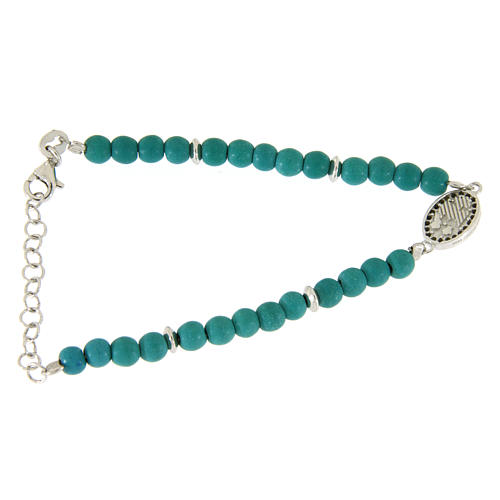 Bracelet perles pâte turquoise médaille Ste Rita zircons noirs argent 925 2