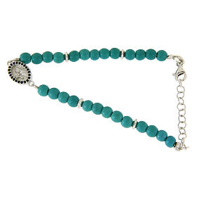 Bracelet with turquoise paset beads, Saint Rita medal and black zircons, in 925 sterling silver