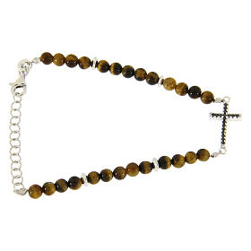 Bracelet with tiger's eye beads, silver and zirconate cross