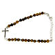 Bracelet with tiger's eye beads, silver and zirconate cross s1