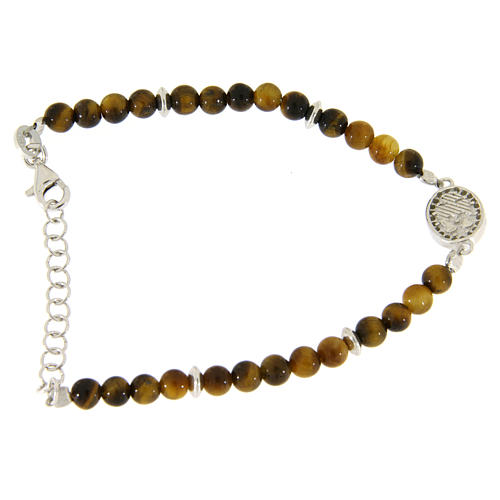 Bracelet with white zirconate medal and tiger's eye beads 2
