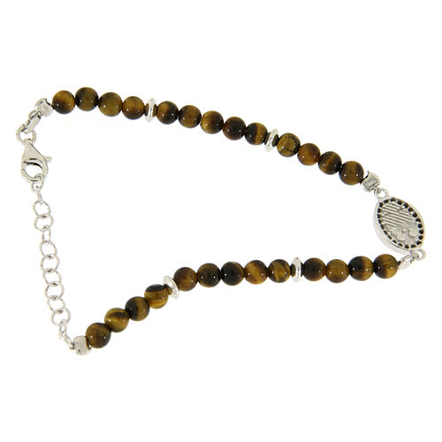 Bracelet with medalet, black zircons and tiger's eye beads 2