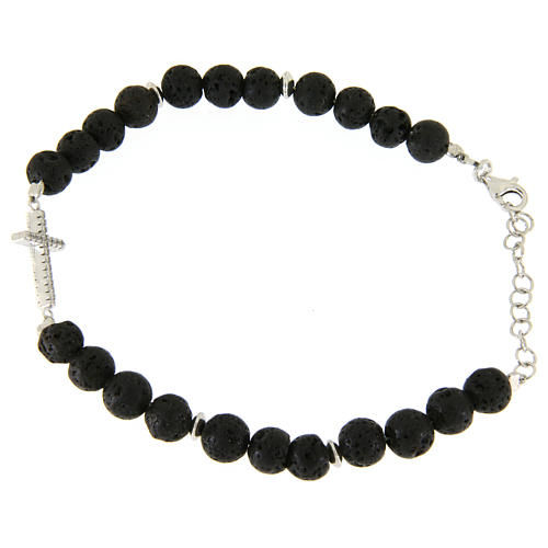 Bracelet with lava stone beads and white zirconate cross 2