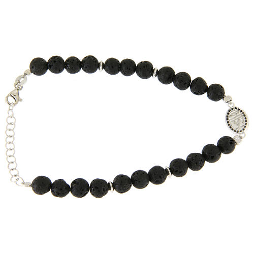 Bracciale argento medaglietta S. Rita con zirconi neri e pietre laviche 2