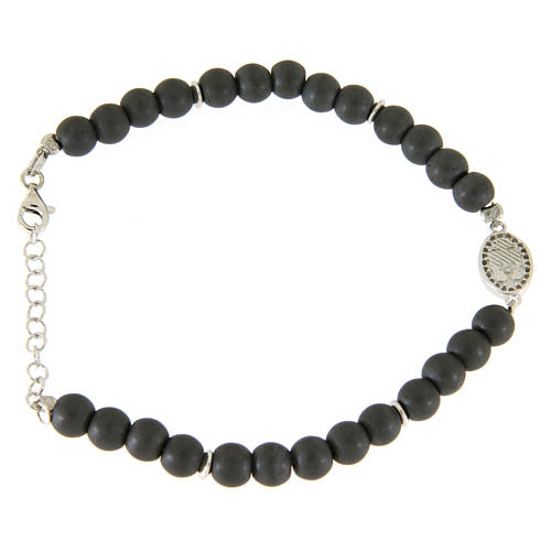 Bracelet perles hématite gris mat avec médaille Ste Rita zircons blancs 2