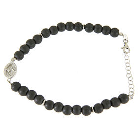 Bracciale pietre ematite grigie opache con medaglietta S. Rita zirconata bianca