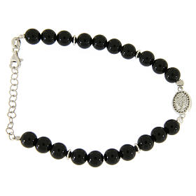  Bracelet with white and silver zircons, Saint Rita medal and black onyx beads
