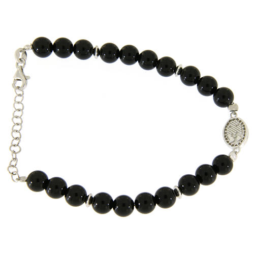  Bracelet with white and silver zircons, Saint Rita medal and black onyx beads 2