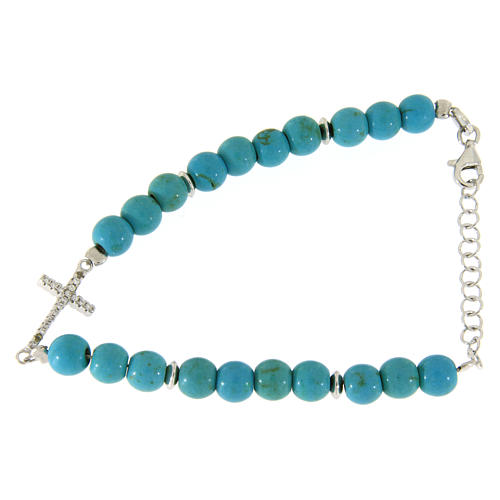 Bracelet argent et perles pâte de turquoise 6 m avec croix zircons blancs 1