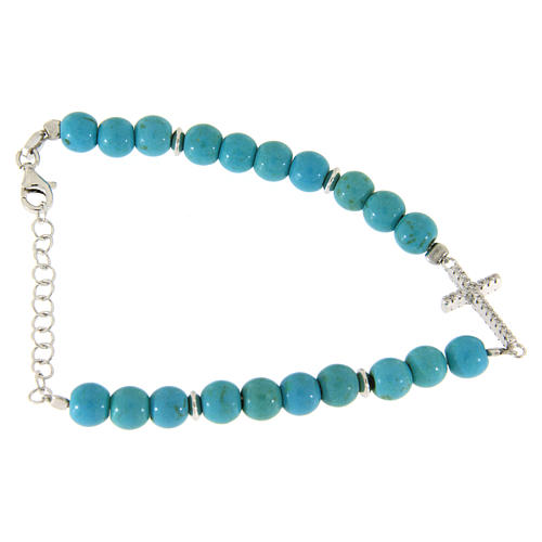 Bracelet argent et perles pâte de turquoise 6 m avec croix zircons blancs 2