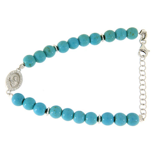 Bracelet with turquoise paste spheres and gold veins with Saint Rita medal and white zircons 1