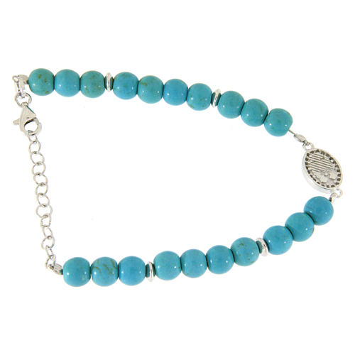 Bracelet with turquoise paste spheres and gold veins with Saint Rita medal and white zircons 2