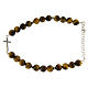 Bracelet grains oeil de tigre 6,5 mm croix appliquée zircons noirs argent 925 s1