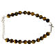 Bracciale sfere occhio di tigre 6,5 mm, inserto croce zirconi neri, argento 925 s2