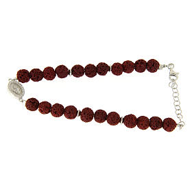 Bracciale pietre laviche rosse 6,5 mm, medaglietta S. Rita zirconata bianca, argento 925