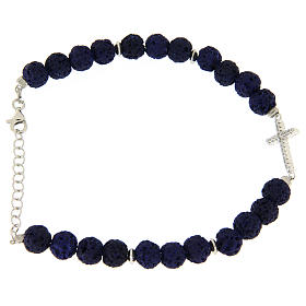 Bracelet pierre lave bleue et croix zircons blancs argent 925