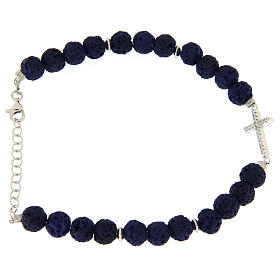 Bracciale pietre laviche blu e inserto croce zirconata bianca - argento 925