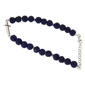 Bracelet pierre lave bleue croix appliquée zircons noirs argent 925