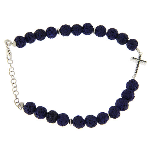 Bracelet pierre lave bleue croix appliquée zircons noirs argent 925 1