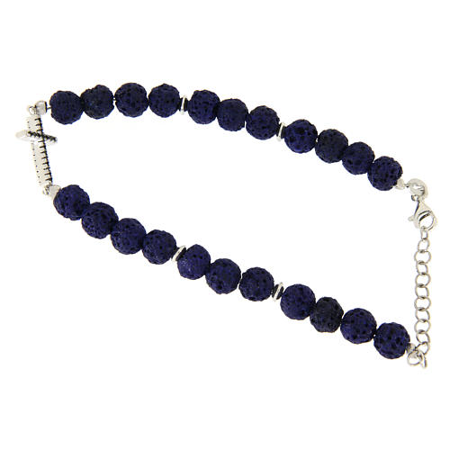 Bracelet pierre lave bleue croix appliquée zircons noirs argent 925 2