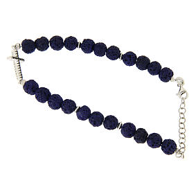 Bracciale pietre laviche blu, croce applicata con zirconi neri - argento 925
