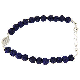 Bracelet in silver and blue lava stone, with Saint Rita medalet and white zircons