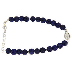 Bracelet in silver and blue lava stone, with Saint Rita medalet and white zircons