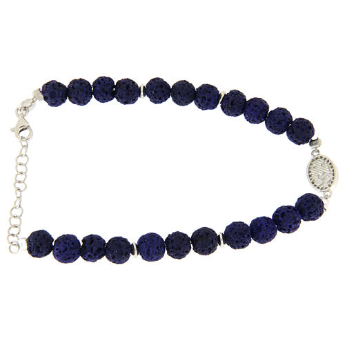 Bracelet in silver and blue lava stone, with Saint Rita medalet and white zircons 2