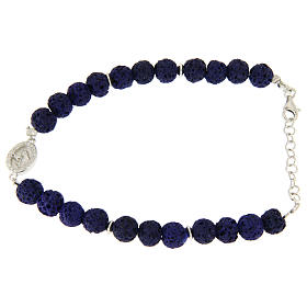 Bracciale argento e pietra lavica blu - medaglietta S. Rita applicata con zirconi bianchi