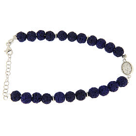 Bracciale argento e pietra lavica blu - medaglietta S. Rita applicata con zirconi bianchi