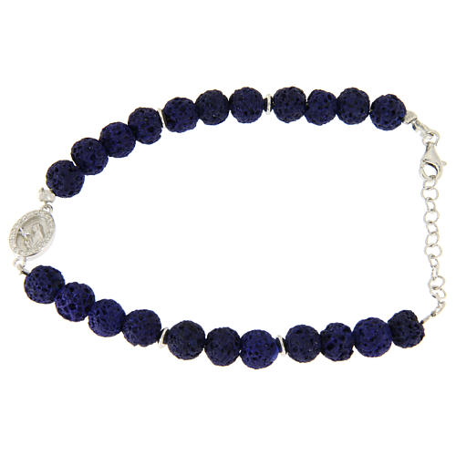 Bracelet in silver and blue lava stone, with Saint Rita medalet and white zircons 1