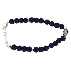 Bracelet in silver and blue lava stone, with Saint Rita medalet and black zircons