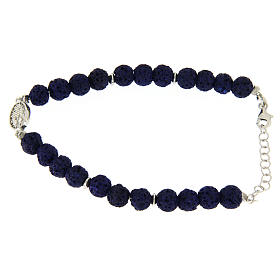Bracelet in silver and blue lava stone, with Saint Rita medalet and black zircons