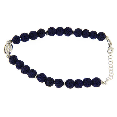 Bracelet in silver and blue lava stone, with Saint Rita medalet and black zircons 2
