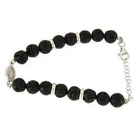 Pulseiras de Prata: Pulseira prata e pedra lávica 7 mm medalha Santa Rita zircões brancos