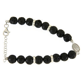 Pulseiras de Prata: Pulseira prata e pedra lávica 7 mm medalha Santa Rita zircões brancos