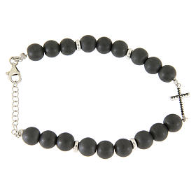 Bracelet with hematite pearls and black zirconate cross with 925 sterling silver details