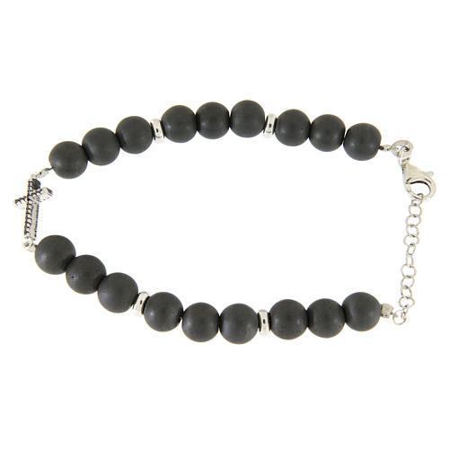 Bracelet with hematite pearls and black zirconate cross with 925 sterling silver details 2