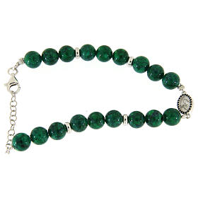 Bracciale pietre dure resina verdi 7 mm, medaglietta S. Rita con zirconi neri e argento
