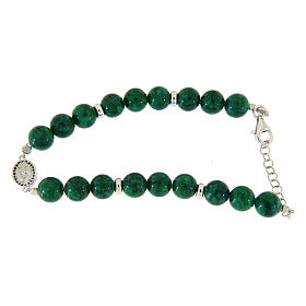 Bracciale pietre dure resina verdi 7 mm, medaglietta S. Rita con zirconi neri e argento