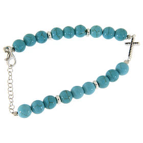 Bracciale argento, croce zirconi neri e perline pasta di turchese con venature oro