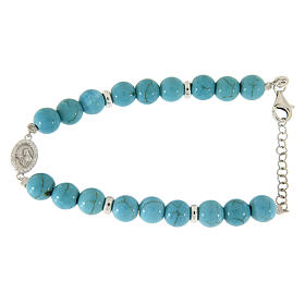 Bracelet in silver with Saint Rita medalet and white zircons, turquoise paste sized 7 mm