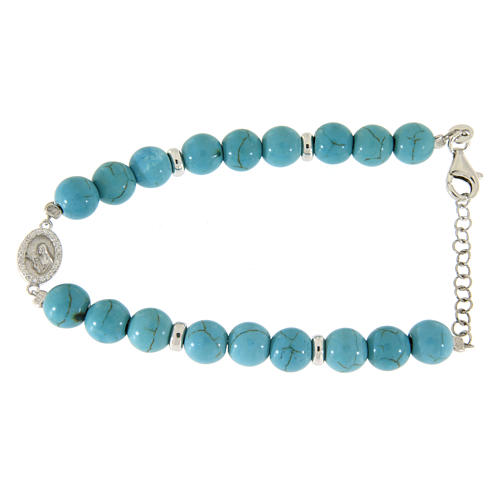 Bracelet in silver with Saint Rita medalet and white zircons, turquoise paste sized 7 mm 1