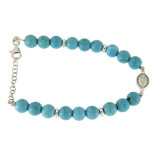 Bracelet in silver with Saint Rita medalet and white zircons, turquoise paste sized 7 mm 2