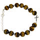 Bracelet with tiger's eye stones sized 9 mm, black zirconate cross and silver details s2
