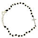 Bracelet with silver spheres, black cotton knots and white zirconate cross s1