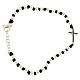 Bracciale sfere 3 mm in argento 925 con nodi cotone nero, croce zirconi neri s1