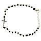 Bracciale sfere 3 mm in argento 925 con nodi cotone nero, croce zirconi neri s2