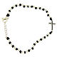 Bracelet with 3 mm spheres in 925 sterling silver with black cotton knots and black zirconate cross s1
